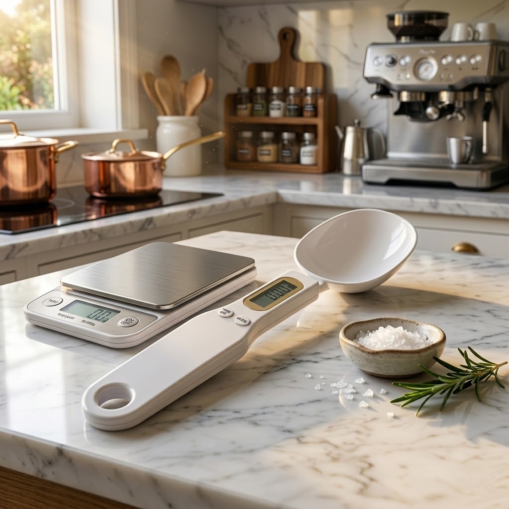 FitScoop Precision Kit with FitScale on a kitchen counter